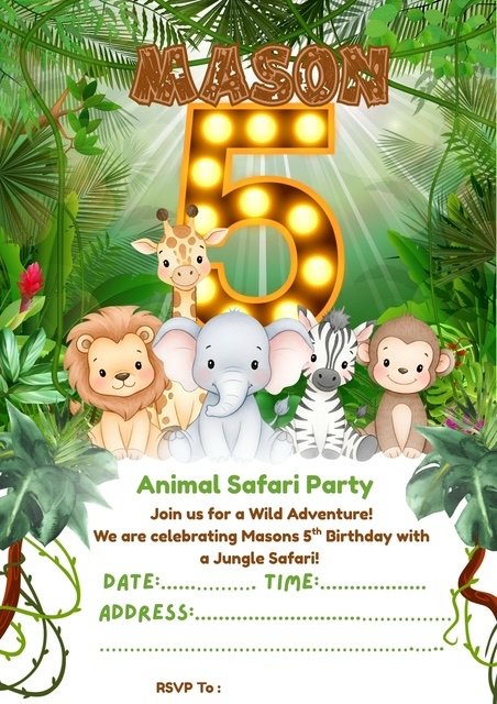Custom personalised Safari party invitation design